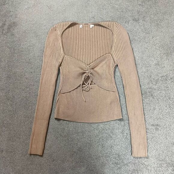 ASTR The Label Women’s XL Tan Cut Out Long Sleeve Jumper Sweater Top - Picture 1 of 5